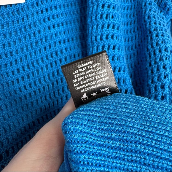 NWT Lafayette 148 New York MSRP $368 Cerulean Blue Sweater Open Crochet Large - Picture 10 of 11